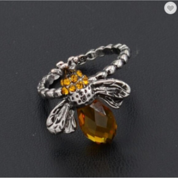 Bee Ring, Bee Lover Ring, Silver Honey Bee Ring, Nature Lover Ring, CZ Body - Picture 3 of 5